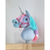 Einhorn Steckenpferd mit bunter Mähne - blau A4 minze