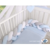 Bettumrandung Zopf für Babybett - weiß-grau-blue Magic Loop