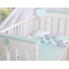 Geflochtene Bettschlange Zopfschlange für Babybett - weiß - grau-minze