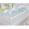 Geflochtene Bettschlange Zopfschlange für Babybett - weiß - grau-minze