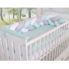 Geflochtene Bettschlange Zopfschlange für Babybett - weiß - grau-minze