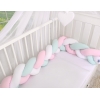 Geflochtene Bettschlange Zopf für Babybett - weiß-rosa-minze