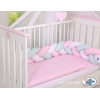 Geflochtene Bettschlange Zopf für Babybett - weiß-rosa-minze