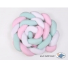 Geflochtene Bettschlange für Babybett XXL Bettumrandung -  weiß-rosa-minze extra lang