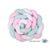 Geflochtene Bettschlange für Babybett XXL Bettumrandung -  weiß-rosa-minze extra lang