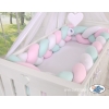 Geflochtene Bettschlange für Babybett XXL Bettumrandung -  weiß-rosa-minze extra lang