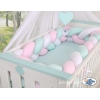 Geflochtene Bettschlange für Babybett XXL Bettumrandung -  weiß-rosa-minze extra lang