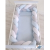 Geflochtene Bettschlange für Babybett XXL Extra groß - weiß - grau - blau