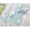 Geflochtene Bettschlange für Babybett XXL Extra groß - weiß - grau - minze