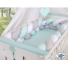 Geflochtene Bettschlange für Babybett XXL Extra groß - weiß - grau - minze