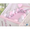 Bettschlange Geflochten Bettumrandung für Babybett XXL Extra groß - weiß - grau-rosa