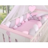 Bettschlange Geflochten Bettumrandung für Babybett XXL Extra groß - weiß - grau-rosa