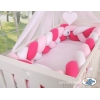 3.6m Knotenschlange Geflochtene Bettschlange für Babybett XXL Extra lang - weiß - dunkelrosa-rosa