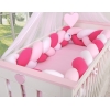 3.6m Knotenschlange Geflochtene Bettschlange für Babybett XXL Extra lang - weiß - dunkelrosa-rosa