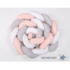 Geflochtene Bettumrandung für Babybett XXL Extra lang - weiß-grau - pudderrosa