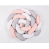 Geflochtene Bettumrandung für Babybett XXL Extra lang - weiß-grau - pudderrosa