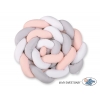 Geflochtene Bettumrandung für Babybett XXL Extra lang - weiß-grau - pudderrosa