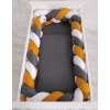 Geflochtene Bettschlange für Babybett XXL Knot Kissen Zopf - weiß-honiggelb-anthrazit