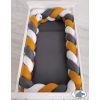 Geflochtene Bettschlange für Babybett XXL Knot Kissen Zopf - weiß-honiggelb-anthrazit