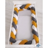 Geflochtene Bettschlange für Babybett XXL Knot Kissen Zopf - weiß-honiggelb-anthrazit