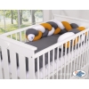 Geflochtene Bettumrandung Bettschlange für Babybett - weiß-honiggelb-anthrazit