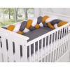 Geflochtene Bettumrandung Bettschlange für Babybett - weiß-honiggelb-anthrazit