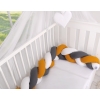 Geflochtene Bettumrandung Bettschlange für Babybett - weiß-honiggelb-anthrazit