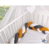 Geflochtene Bettumrandung Bettschlange für Babybett - weiß-honiggelb-anthrazit