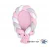 Babynest Geflochten 2 in 1 Bettumrandung - weiß-grau-rosa
