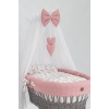 Grau Babykorb mit Himmel auf große Rädern mit Rosa Bettwäsche-Set
