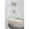 Grau Babywiege mit Himmel mit Beige Bettwäsche-Set