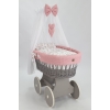Graues Korbgeflecht Stubenwagen Rosa Komplett Set