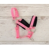 Halfter mit Schwarz Pelz für Steckenpferd A3 - rosa