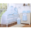 Kinderbett Bettwäsche Set 7-tlg mit Moskitonetz für Babybett - Hängende Herzen blaue Blümchen