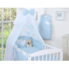 Kinderbett Bettwäsche Set 7-tlg mit Moskitonetz für Babybett - Hängende Herzen blaue Blümchen