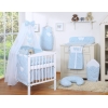 Kinderbett Bettwäsche Set 7-tlg mit Moskitonetz für Babybett - Hängende Herzen blaue Blümchen