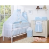 Kinderbett Bettwäsche Set 7-tlg mit Moskitonetz für Babybett - Hängende Herzen blaue Blümchen