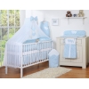 Kinderbett Bettwäsche Set 7-tlg mit Moskitonetz für Babybett - Hängende Herzen blaue Blümchen