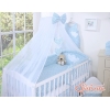 Kinderbett Bettwäsche Set 7-tlg mit Moskitonetz für Babybett - Hängende Herzen blaue Blümchen