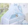 Kinderbett Bettwäsche Set 7-tlg mit Moskitonetz für Babybett - Hängende Herzen blaue Blümchen