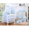Kinderbett Bettwäsche Set 7-tlg mit Moskitonetz für Babybett - Hängende Herzen blaue Blümchen