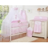 Kinderbett Bettwäsche Set 7-tlg mit Moskitonetz für Babybett - Hängende Herzen Rosa-Punktemuster