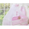 Kinderbett Bettwäsche Set 7-tlg mit Moskitonetz für Babybett - Hängende Herzen Rosa-Punktemuster