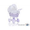 Lila Weide Vintage Puppenwagen Bettwäsche Weiß mit Marineblau Punktemuster nr 91699-727