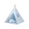 MEGA Set: Teepee Kinder Spielzelt + Spielmatte+ Kissen + Schmuckfedern GRATIS! - blau