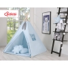 MEGA Set: Teepee Kinder Spielzelt + Spielmatte+ Kissen + Schmuckfedern GRATIS! - blau