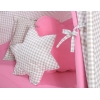 MEGA Set: Teepee Kinderspiel-Zelt+ Spielmatte+ Kissen + Schmuckfedern GRATIS! - Grau kariert-rosa