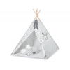 MEGA Set: Teepee Kinderspiel-Zelt+ Spielmatte+ Kissen + Schmuckfedern GRATIS! - grau Punkt-Muster