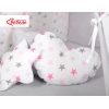 MEGA Set: Teepee Kinderspiel-Zelt+ Spielmatte+ Kissen +Schmuckfedern GRATIS! - Sternen rosa-grau/grau