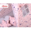MEGA Set: Teepee Kinder Spielzelt + Spielmatte+ Kissen+ Schmuckfedern GRATIS!-rosa-blaue Sternen/grau